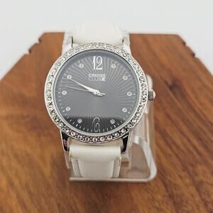 Cruise Club Women's Crystal Bezel Bling Sparkle Watch White Faux Leather Strap